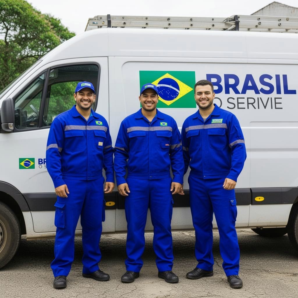 Equipe da desentupidora em São Vicente